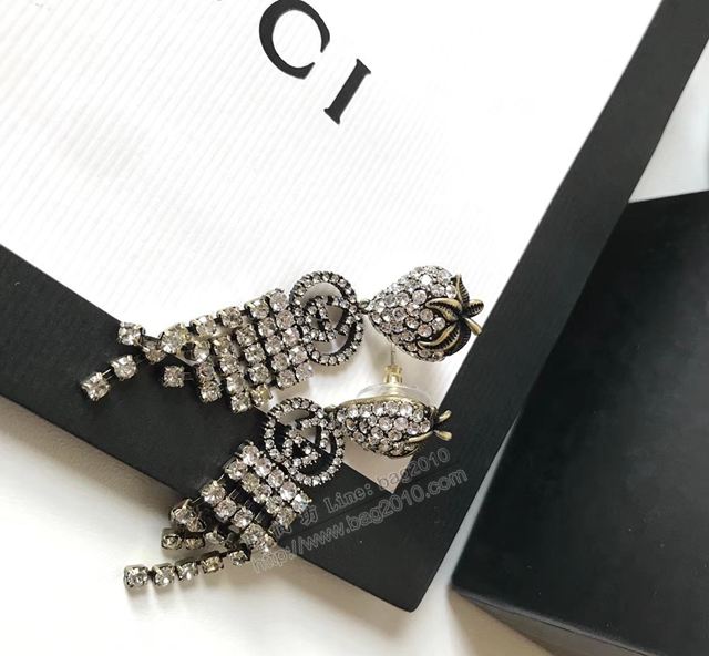 GUCCi飾品 古馳S925銀針耳環 Gucci愛心系列精緻桃心草莓 流蘇鏈條 長款耳釘  zgbq1202